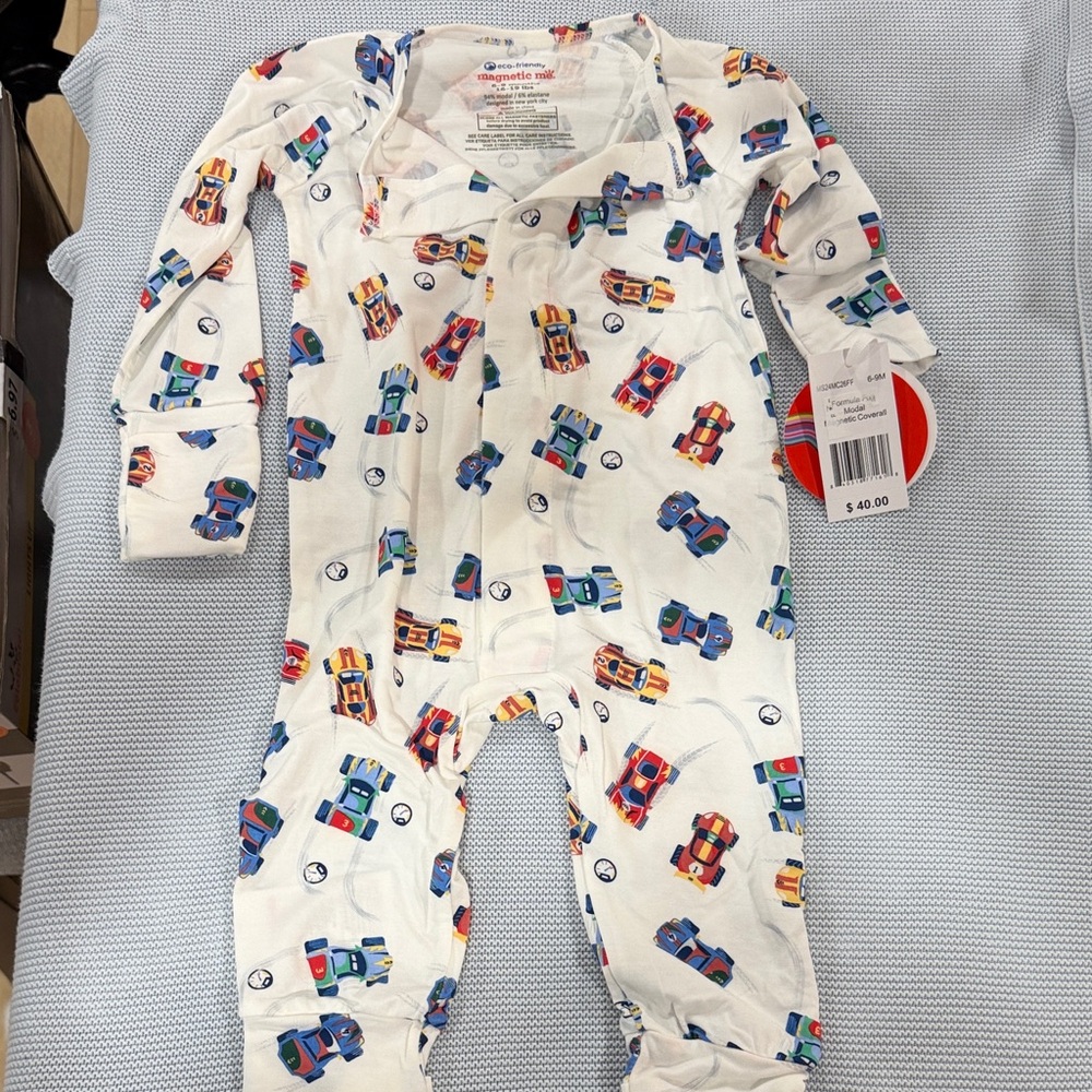 Magnetic Me White One Piece with Colorful Car Print